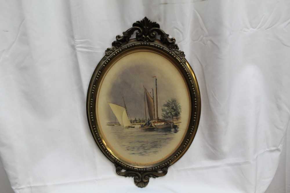 Stephen Batcheldar (1849-1932) pair of Broadland watercolours in oval frames - Image 6 of 8