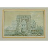 Isaac Johnson (1755-1835) watercolour - College Gate, Sudbury