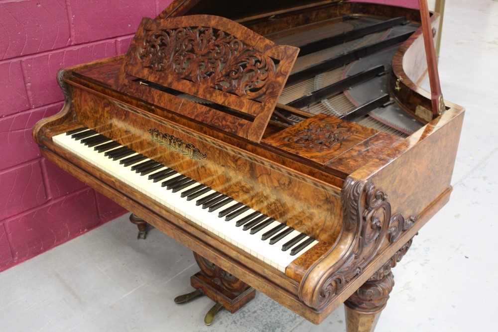 Highly decorative Victorian figured walnut cased boudoir grand piano by Collard & Collard - Image 2 of 12