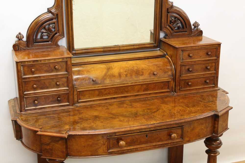 Victorian burr walnut veneered dressing table with arched mirror with jewellery compartment enclosed - Image 3 of 7