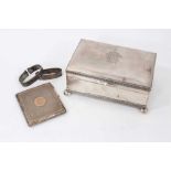 Silver cigarette box, silver cigarette case, and two silver napkin rings