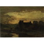 Attributed to Henry Jones Thaddeus (1859-1929) oil on board, landscape at dusk, 26 x 36cm, together