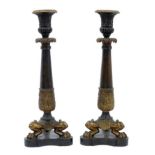 Good pair of Regency bronze and ormolu candlesticks