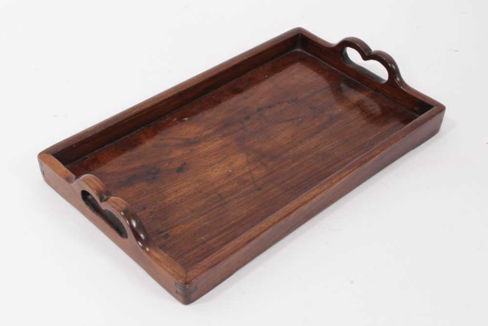 Chinese hardwood scholars tray with script to front edge