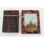 Mid 19th century tortoishell and painted plaque card case