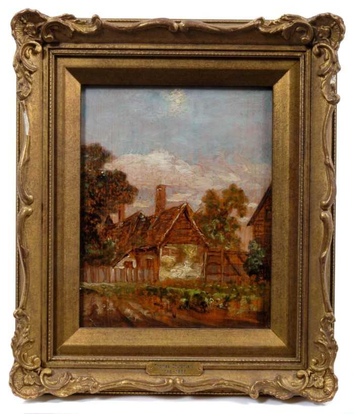 Thomas Churchyard (1798-1865) oil on panel - Country Cottage, inscribed 'Emma' verso, 17cm x 13cm, i