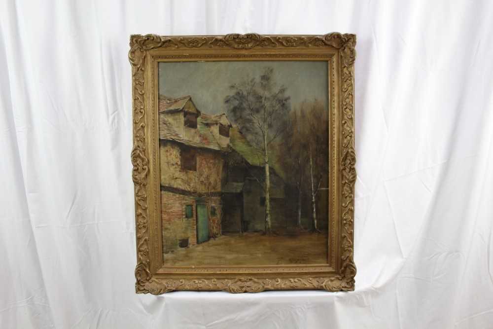 Alfred Frederick William Hayward (1856-1939) oil on canvas - Barn at Low Farm, Elsworrh provenance - - Image 2 of 12