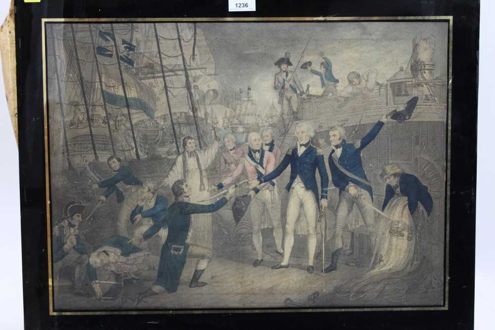 After Daniel Orme (c.1766-1832) hand coloured engraving - Admiral Nelson receiving the Spanish Admir