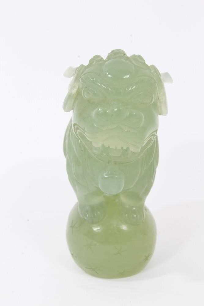 Chinese carved green jade dog of foo - Image 2 of 5
