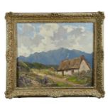 Lewis Taylor Gibb (1873-1945) oil on canvas - Crofters Cottage, 50cm x 61cm, in silvered frame