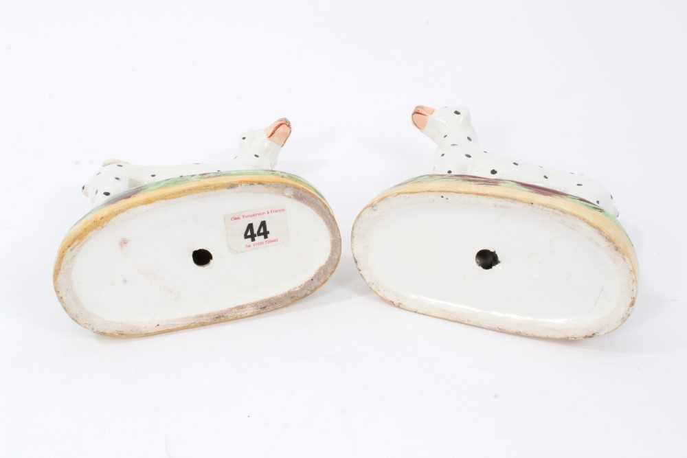 Pair of Staffordshire pottery models of Dalmatians, shown standing on naturalistic bases, 16cm high - Image 5 of 5