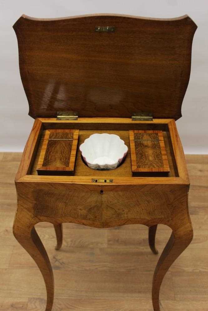 Victorian walnut teapoy, shaped rectangular form, the quarter-veneered crossbanded top higher to rev - Image 3 of 6