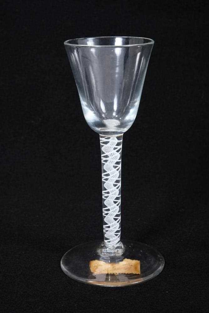 Georgian double series opaque twist wine glass, c.1765, with round funnel bowl and conical foot, 14.