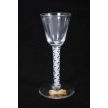 Georgian double series opaque twist wine glass, c.1765, with round funnel bowl and conical foot, 14.