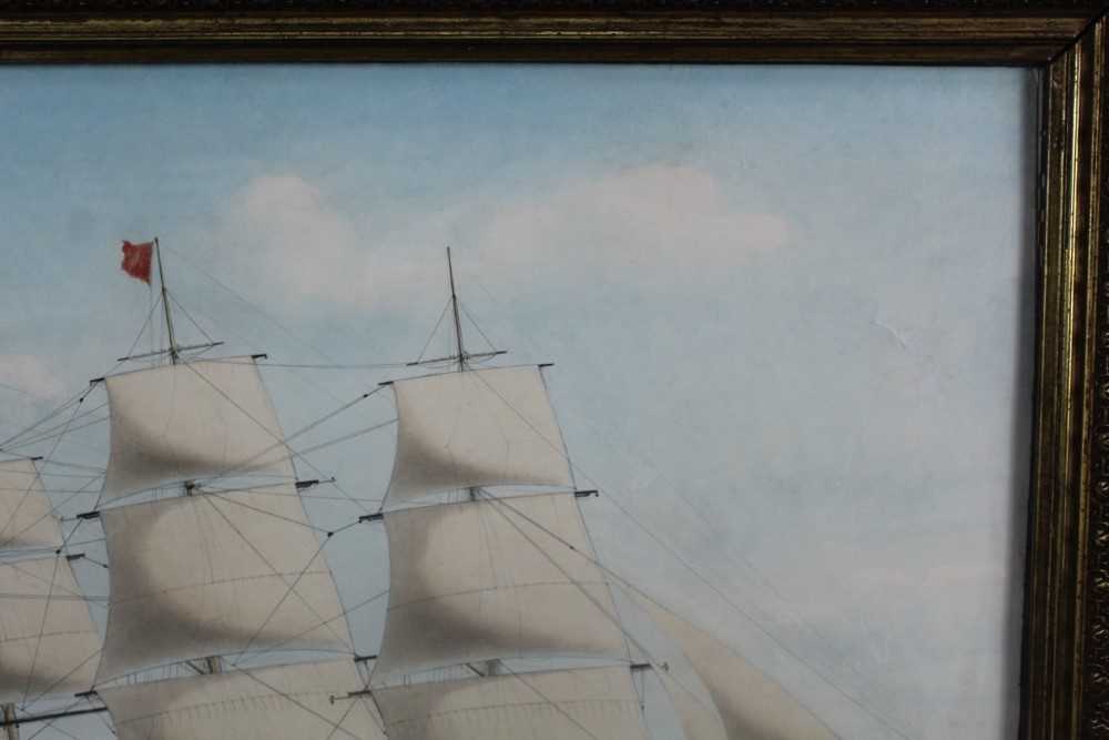 Mid 19th century watercolour - an East Indiaman at sea, titled verso with original text 'Assaye, Eas - Image 4 of 9
