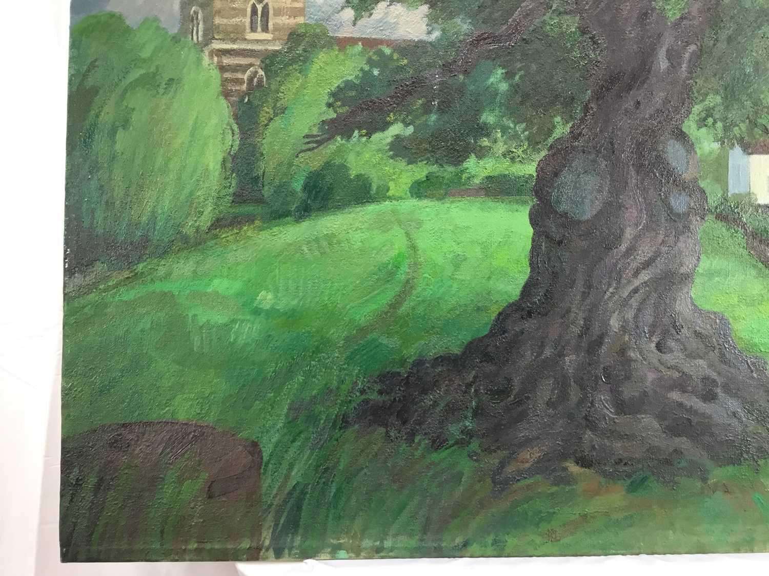 Henry Collins (1910-1994) oil on canvas, laid down onto board, ‘Old oak, Fingringhoe’, signed, inscr - Image 5 of 10