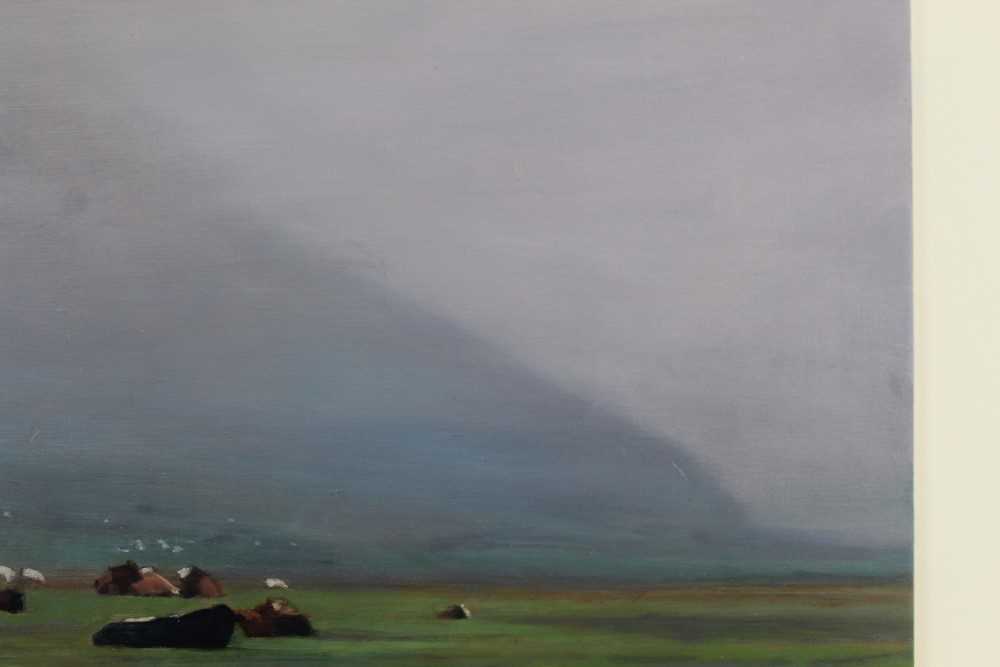 Nicky Brown, contemporary, oil on board, Cattle Grazing, initialled, in glazed frame - Image 4 of 9