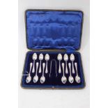 Late Victorian/Edwardian silver matched set of twelve teaspoons and pair of sugar tongs,