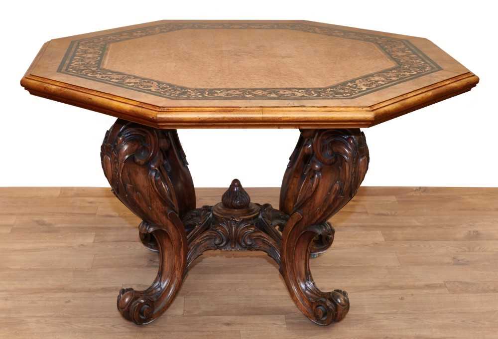 Fine quality 19th century marquetry inlaid burr wood centre table