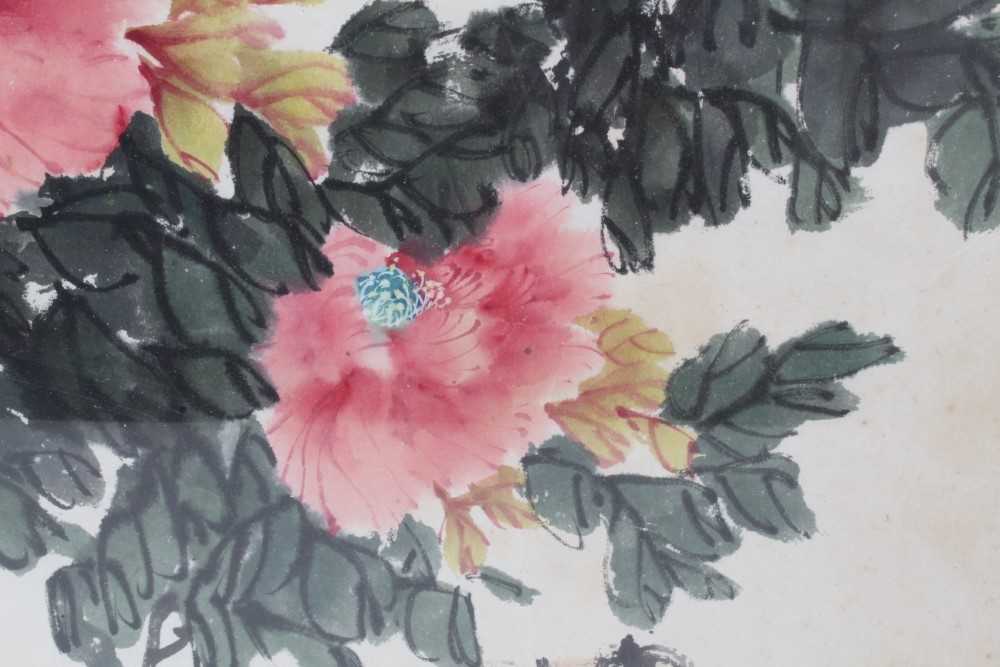 Chinese school, 20th century, watercolour and body colour Peonies - Image 5 of 5