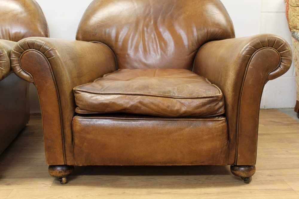 Pair of early 20th century brown leather upholstered club chairs - Image 7 of 8