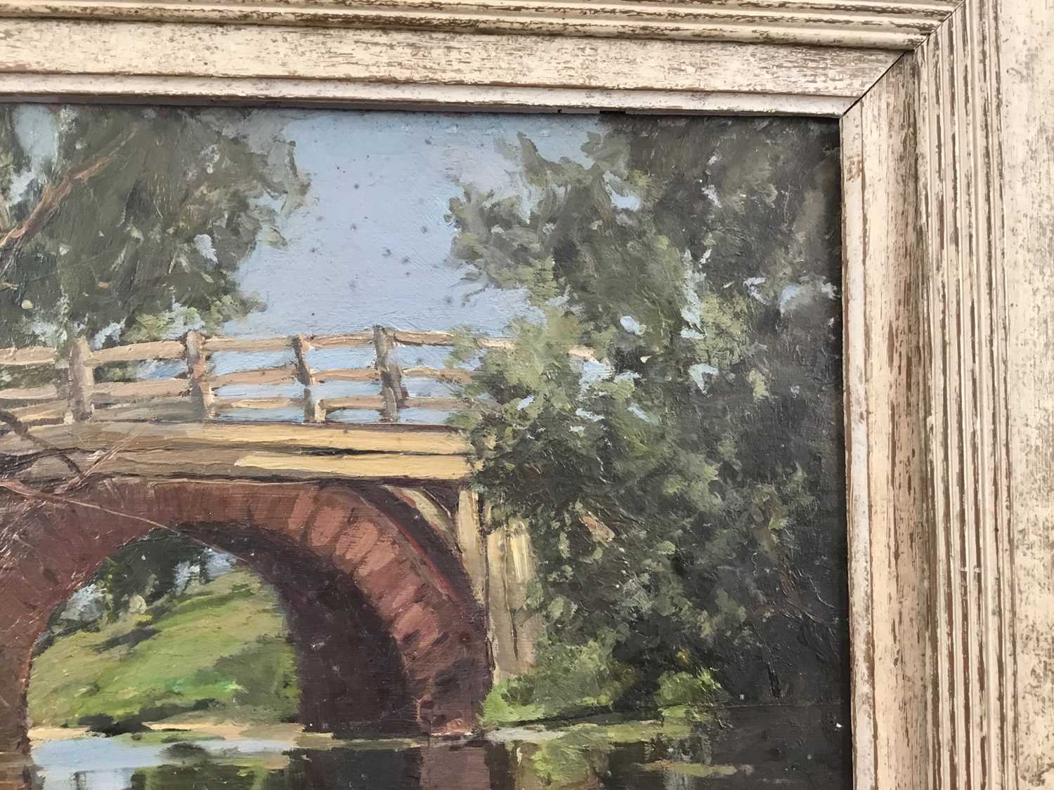 Lewis Taylor Gibb (1873-1945) oil on panel - A Rural Bridge, 25cm x 35cm, in painted frame - Image 5 of 7