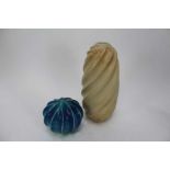 Two studio pottery vases by Usch Spettigue, one of ovoid form with a spiral pattern, the other blue-