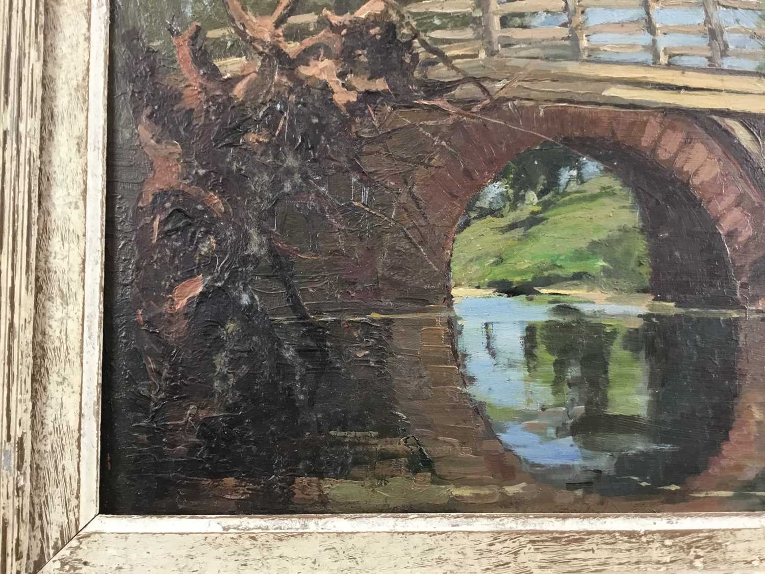 Lewis Taylor Gibb (1873-1945) oil on panel - A Rural Bridge, 25cm x 35cm, in painted frame - Image 7 of 7