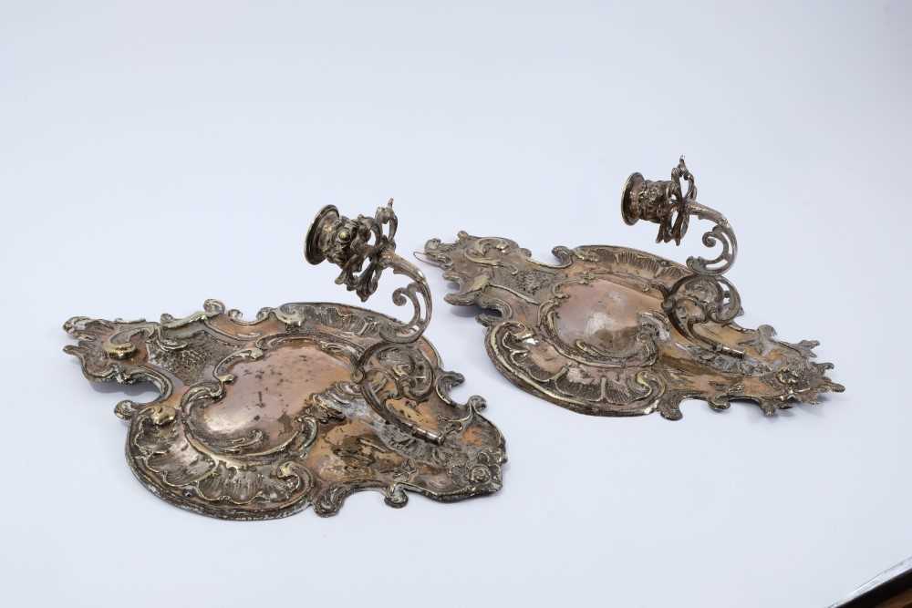 Pair of 19th century silvered rococo style wall sconces, cartouche form with projecting scrolled can - Image 2 of 5