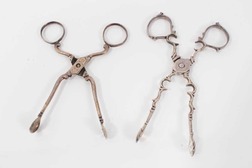 Pair of George III silver scissor action sugar nips, circa. 1760, 11cm overall, together with anothe - Image 2 of 5