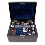 Victorian coromandel toiletry box with silver mounted cut glass fittings