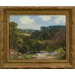 Lewis Taylor Gibb (1873-1945) oil on canvas - Extensive Landscape, signed, 39cm x 49cm, in gilt fram