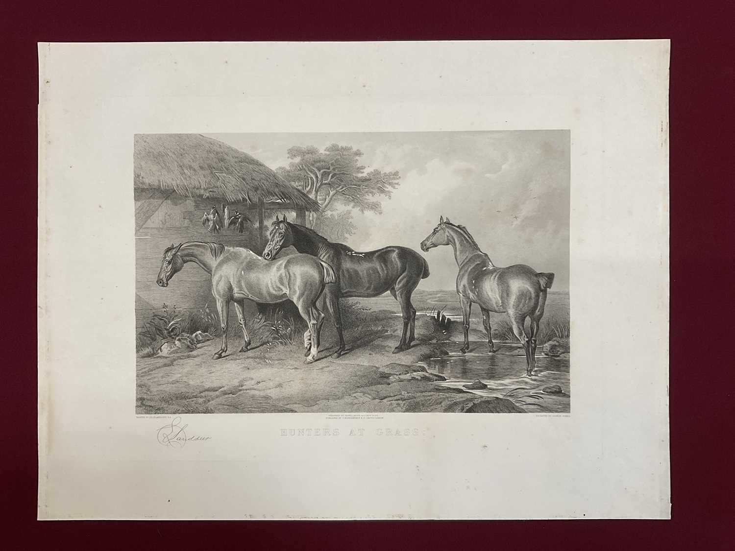 19th century engraving by George Zobel after Sir Edwin Landseer - Hunters at Grass, published by Fis
