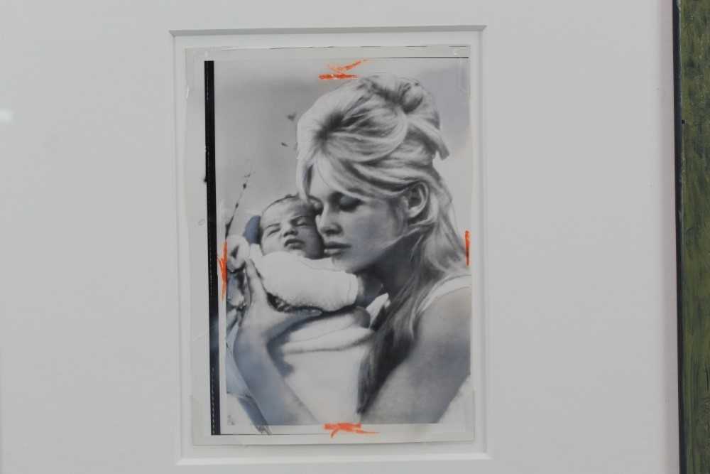 Vintage gelatin silver print - Bardot cuddles her two-day old son, Nicholas, in glazed frame Pro