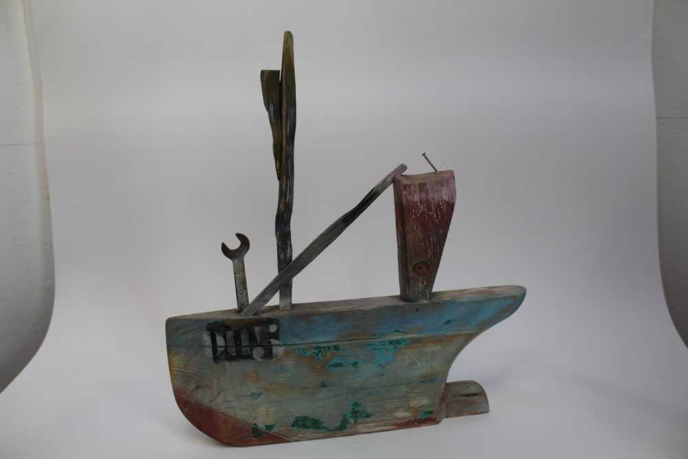 *Derek Nice (b.1933) painted wooden sculpture - Fishing Boat, signed and dated 1997