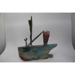 *Derek Nice (b.1933) painted wooden sculpture - Fishing Boat, signed and dated 1997