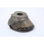 Late Victorian horse hoof inkwell with silver plated mounts
