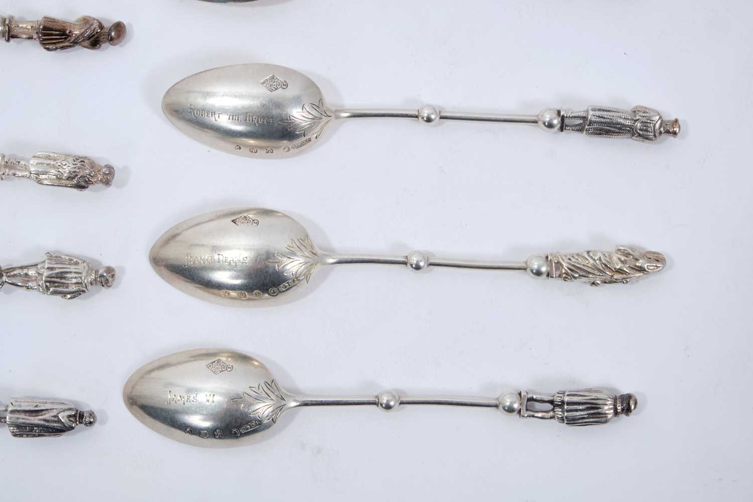 Unusual Victorian silver set of Sir Walter Scott character spoons - Image 4 of 6