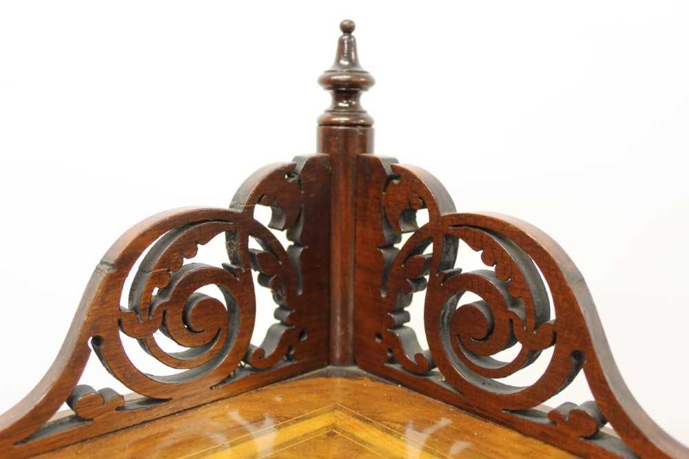 Victorian inlaid burr walnut veneered bow front four tier corner whatnot with finely pierced scroll - Image 5 of 12