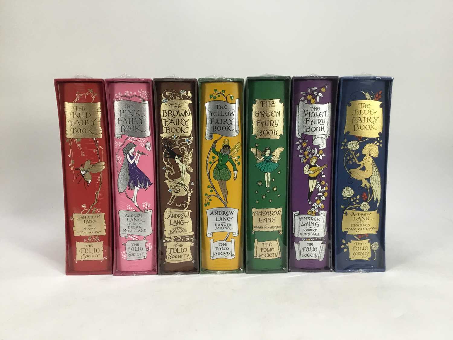 Seven Folio Society Rainbow Fairy Books by Andrew Lang, still sealed in original plastic wrapping