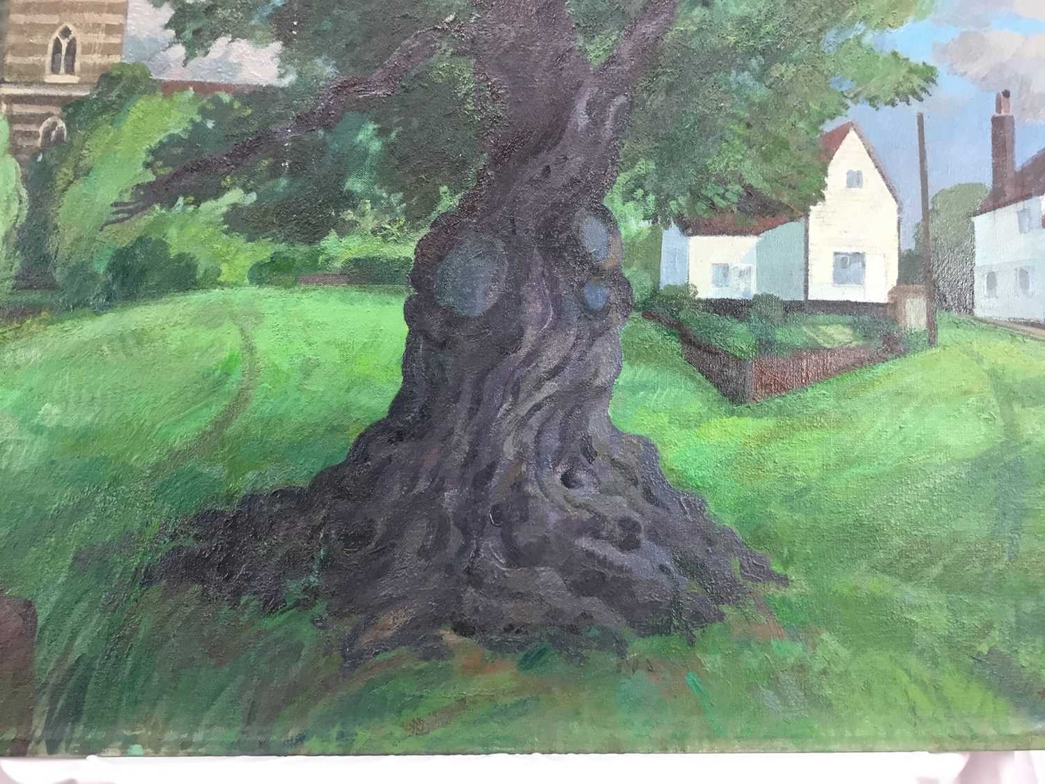 Henry Collins (1910-1994) oil on canvas, laid down onto board, ‘Old oak, Fingringhoe’, signed, inscr - Image 6 of 10