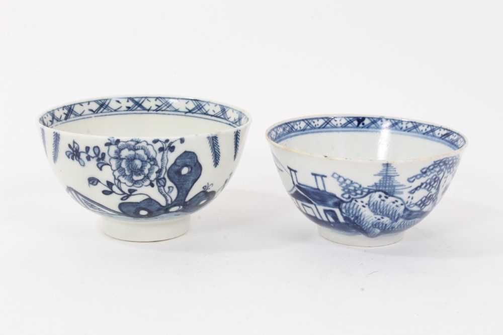 Lowestoft blue and white tea bowl, and a Bow blue and white tea bowl, both decorated in the Chinese
