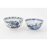 Lowestoft blue and white tea bowl, and a Bow blue and white tea bowl, both decorated in the Chinese