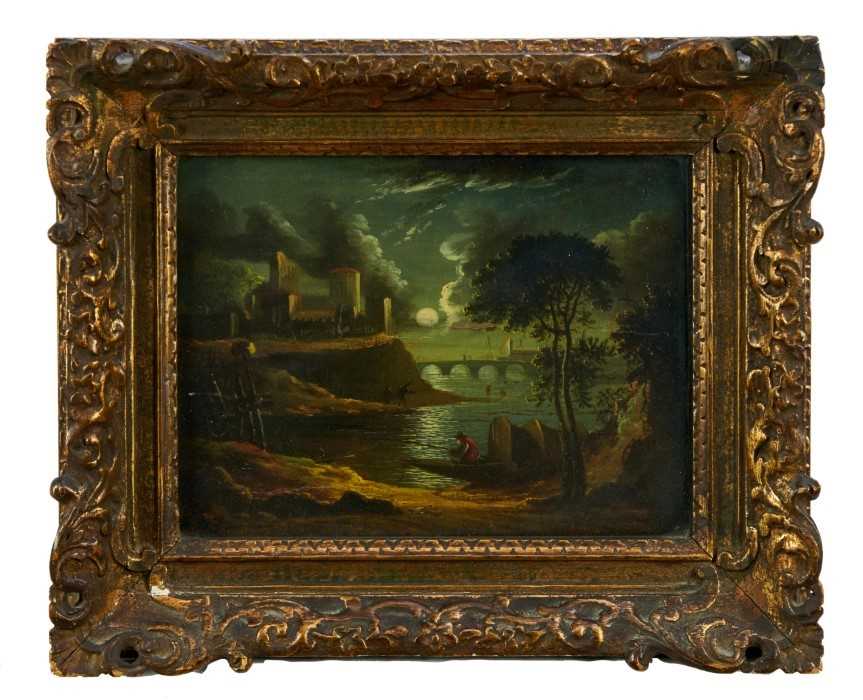 Continental School, early 19th century, pair of oils on panel - moonlit river landscapes, 20.5cm x 2