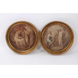 Pair of Regency period tondo Bartolozzi engravings in classical style, label to reverse Rowley Galle