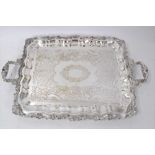Old Sheffield plate tea tray (transitional period) on "German Metal" with filled stamped borders