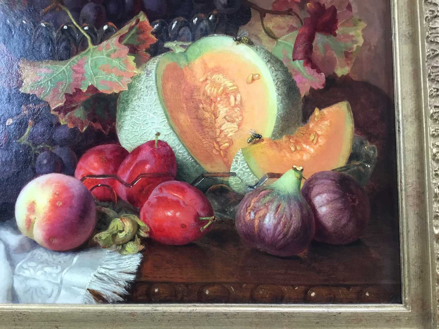 Eloise Harriet Stannard (1829-1915) oil on canvas, still life of melons and grapes - Image 4 of 8