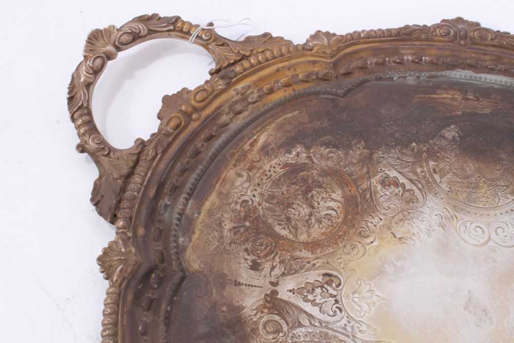 Large Victorian silver tray of shaped oval form, with stylised shell and gadrooned border, - Image 2 of 5