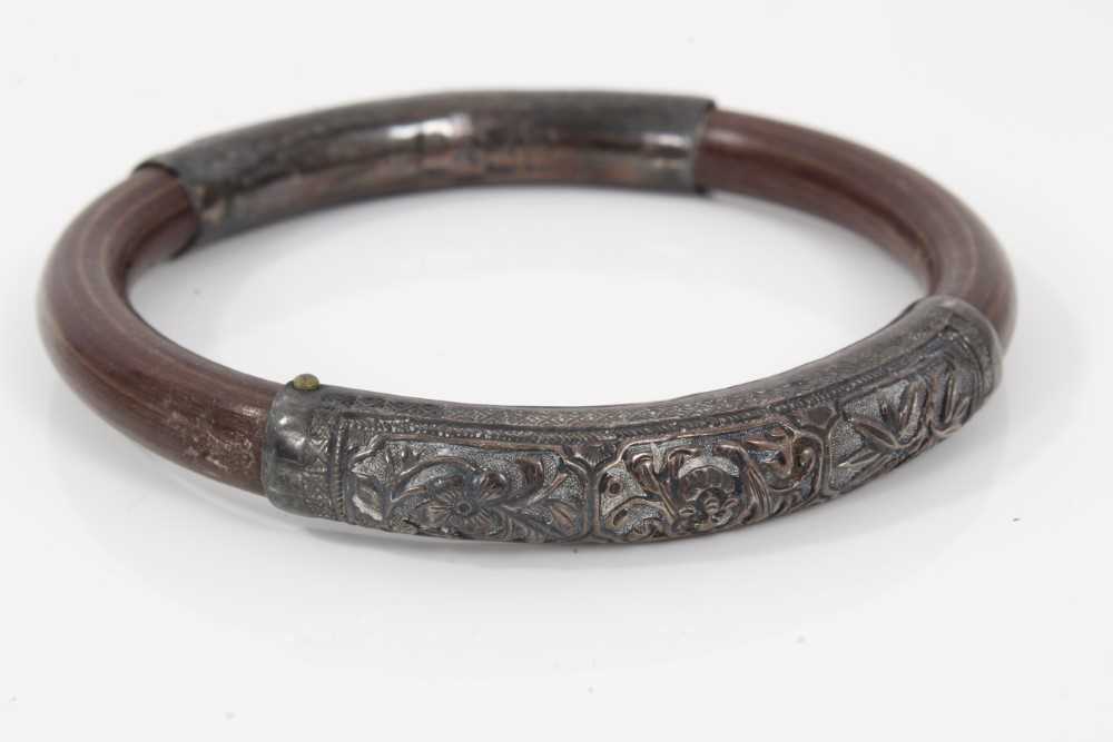 Two 19th century Chinese carved bamboo and silver mounted bangles and a Chinese silver bracelet - Image 5 of 9
