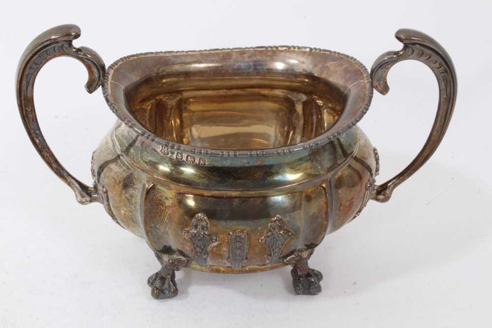 Edwardian silver three piece tea set, - Image 6 of 8